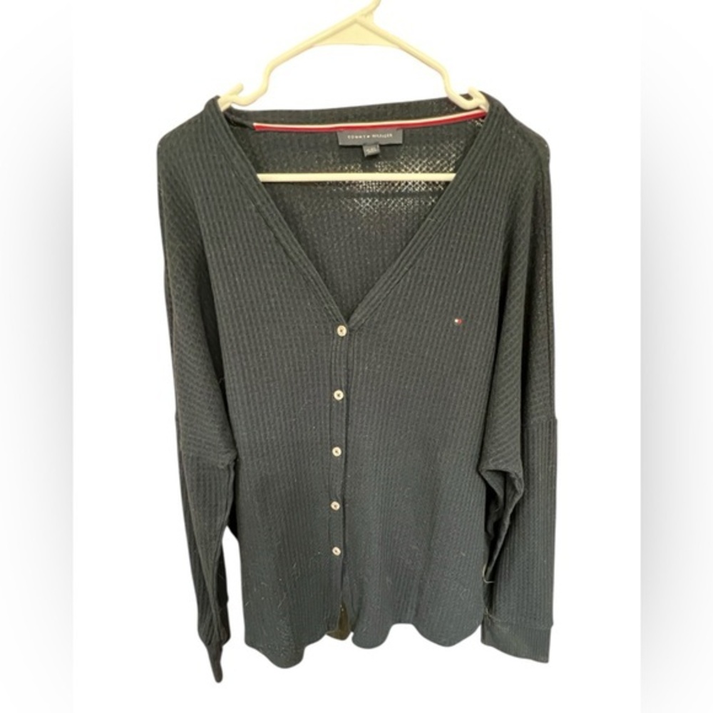 Tommy Hilfiger Navy Textured Button Up Cardigan - Picture 1 of 5